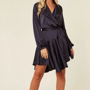 Silk Wrap Dress Navy